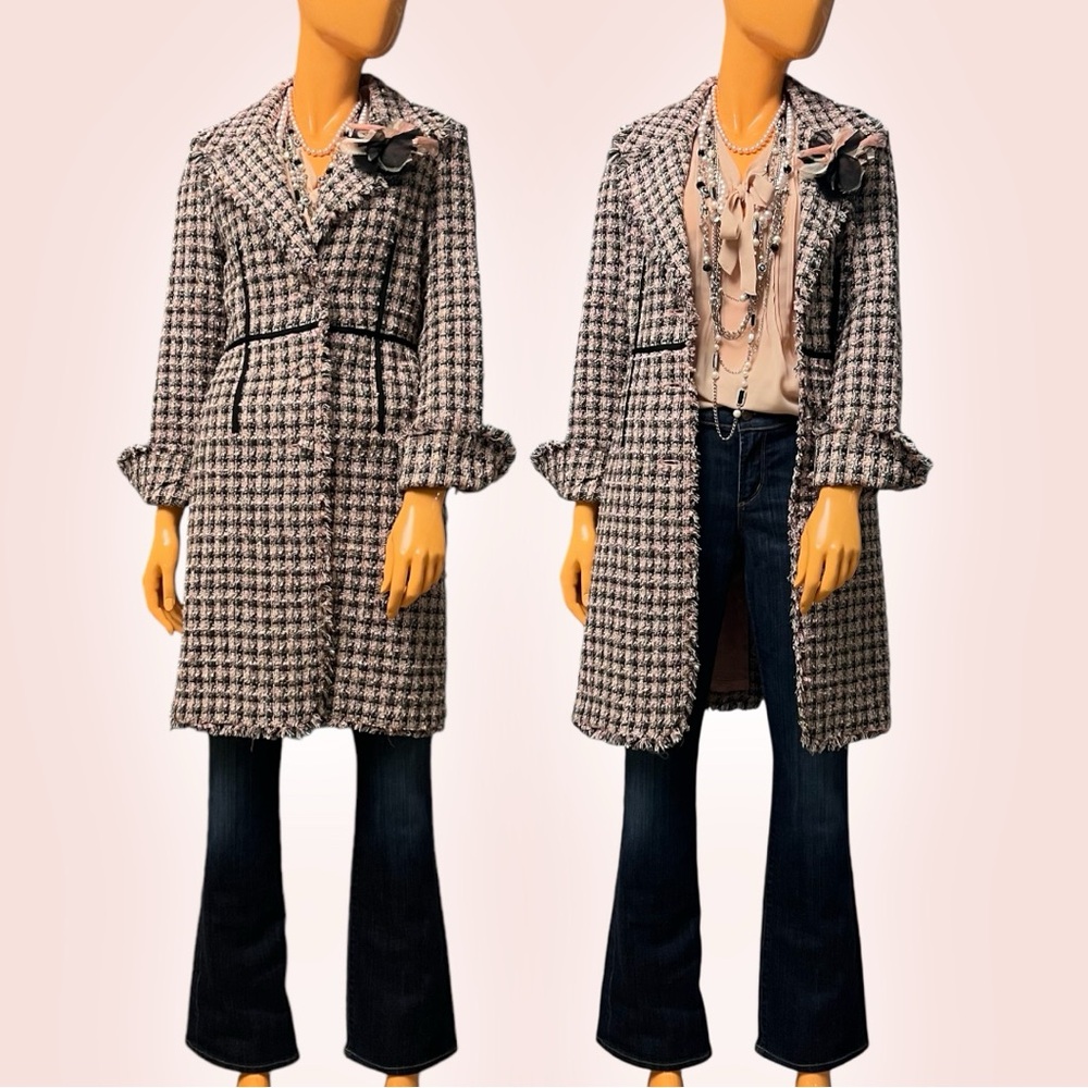 ANTHRO / TRUE MEANING Plaid Fringed Tweed Coat